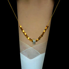 14K Gold-Plated Sugar Cube Ring Necklace worn to showcase its length and pendant detail