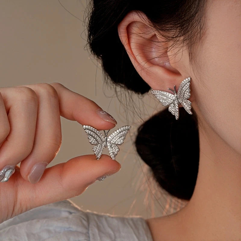 14K Gold-Plated Elegant Zircon Diamond Butterfly And Bow Earrings - elegant Butterfly Stud Earrings