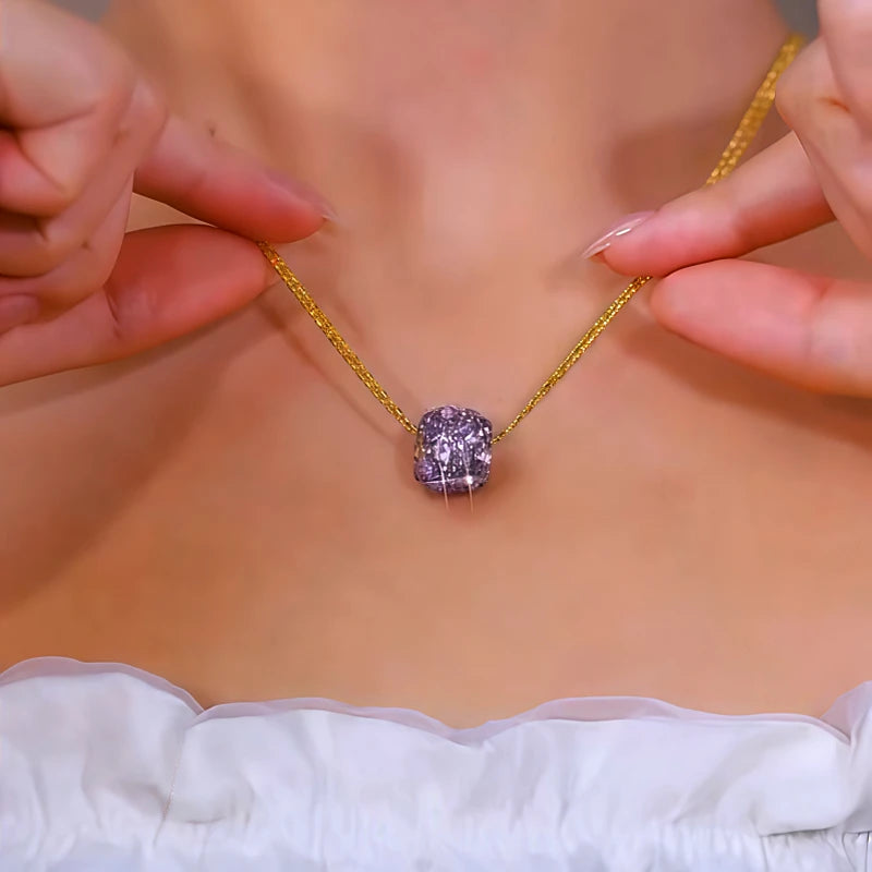 14K Gold-Plated Purple Zircon Diamond Ball Pendant Necklace - beautiful Zircon Ball Pendant