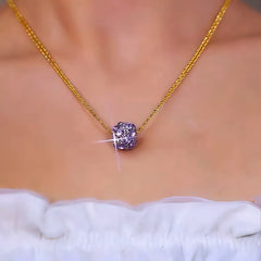 14K Gold-Plated Purple Zircon Diamond Ball Pendant Necklace worn to showcase its length and pendant detail