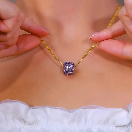 14K Gold-Plated Purple Zircon Diamond Ball Pendant Necklace - beautiful Zircon Ball Pendant