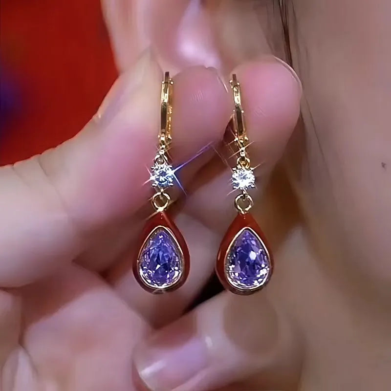 Close-up detail of the sparkling zircons and plating on the Purple Water Drop