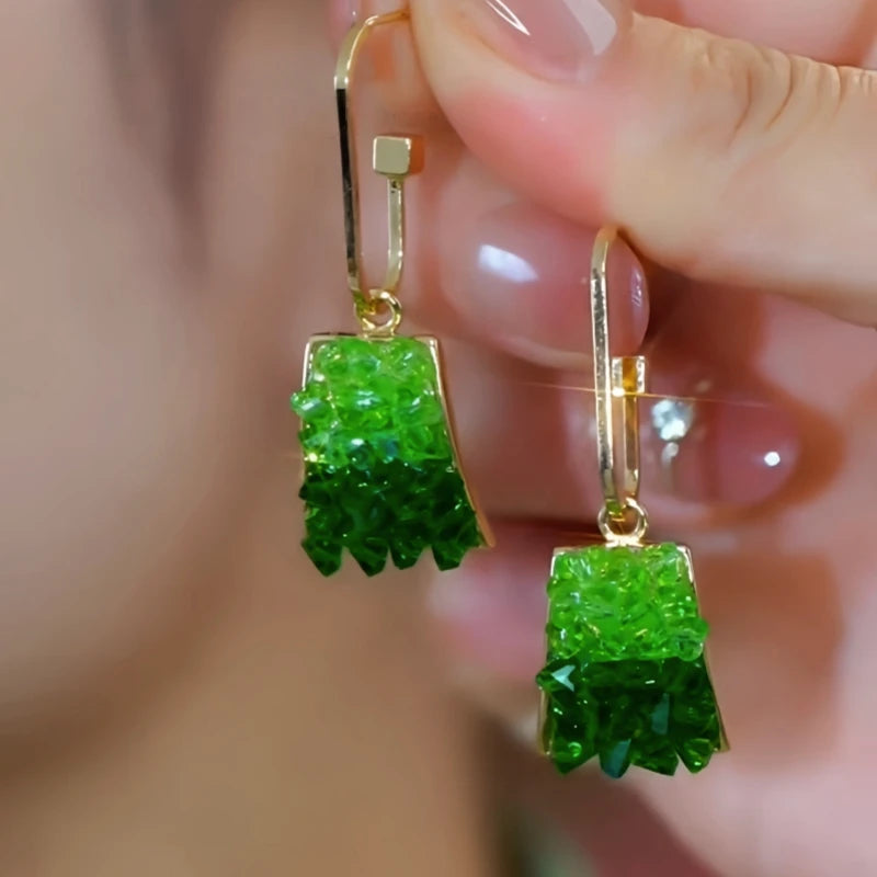 14K Gold-Plated Elegant Zircon Crystal Earrings - elegant Green Crystal Earrings