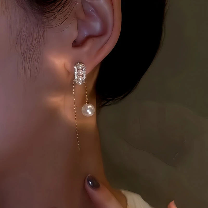 14K Gold-Plated Elegant Zircon Pearl C-Shaped Earrings - elegant gold pearl earrings