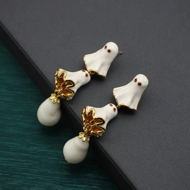 Halloween 14K Gold-Plated White Ghost Earrings - elegant Ghost Earrings