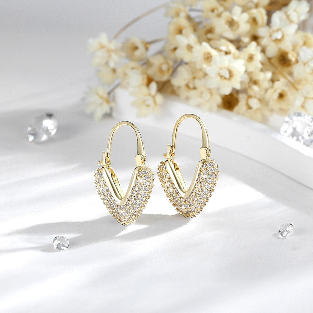 Sparkling Pave CZ Heart Hoop Earrings