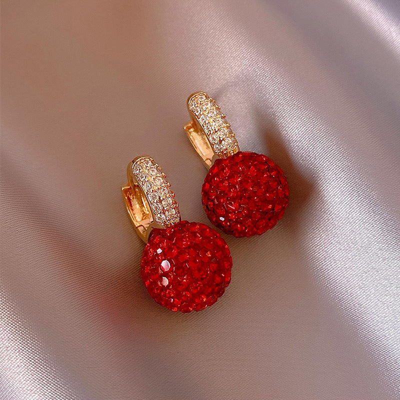 Elegant and Exquisite Stylish red diamond ball earrings