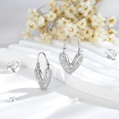 Sparkling Pave CZ Heart Hoop Earrings