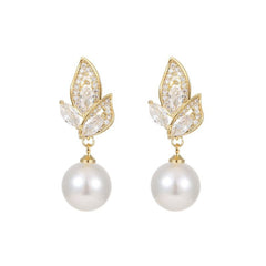 Exquisite and Elegant Zircon Leaf Earrings