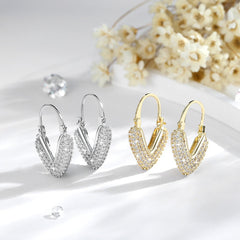Sparkling Pave CZ Heart Hoop Earrings