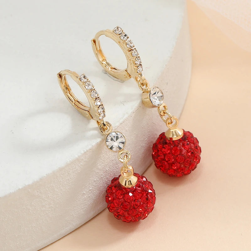 Red Ball & Diamond Bow Earrings