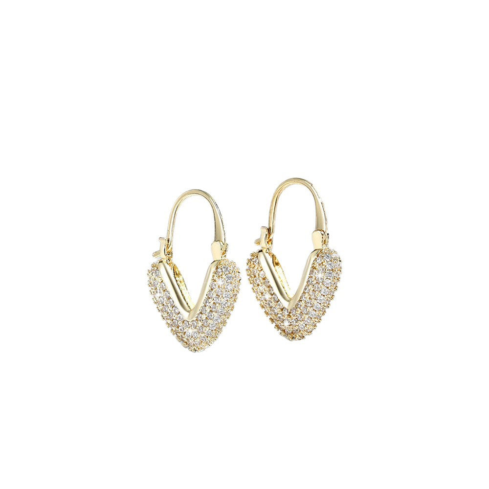 Sparkling Pave CZ Heart Hoop Earrings