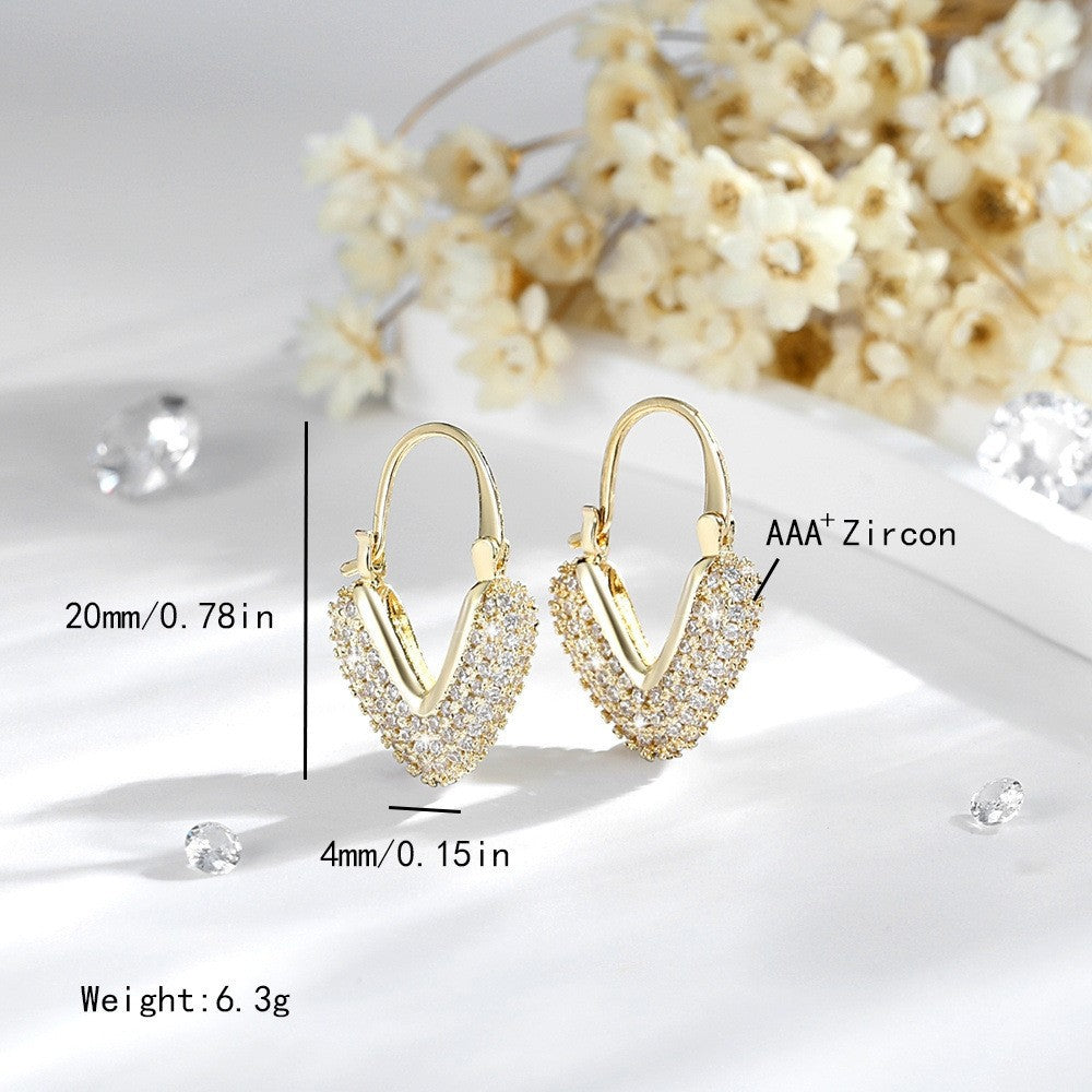 Sparkling Pave CZ Heart Hoop Earrings