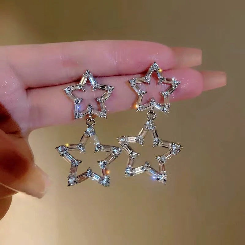Angled view of the Silver Post Diamond Five-Pointed Star Earrings