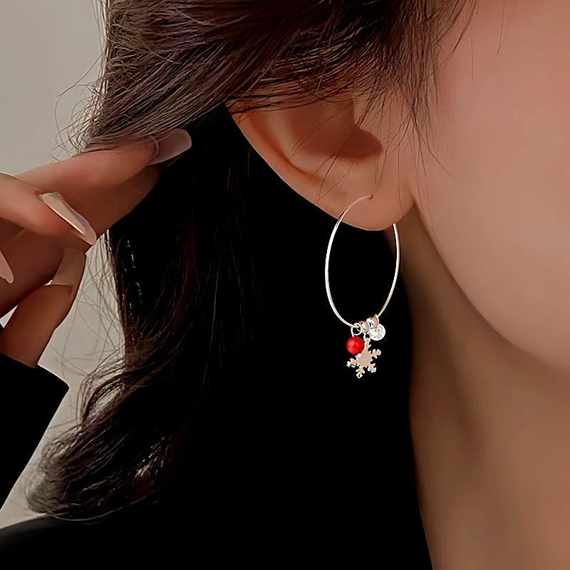 Sterling Silver Christmas Snowflake Hoop Earrings - elegant Snowflake Hoop Earrings
