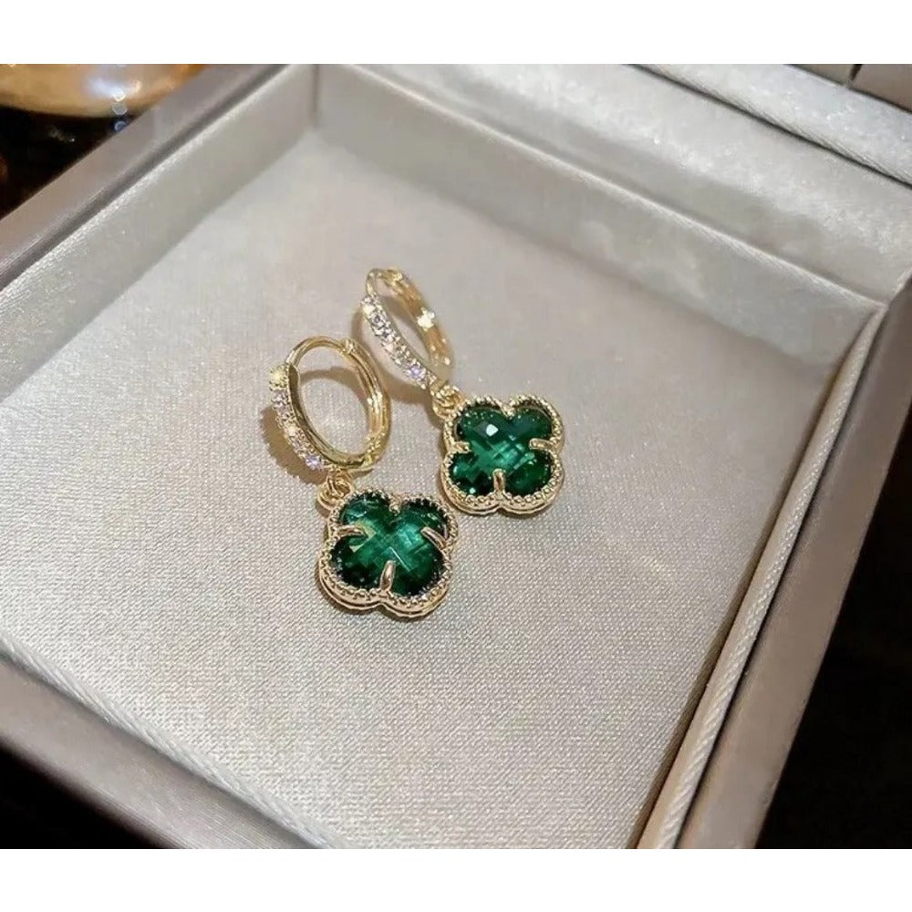 Low-key Emerald Four-leaf Clover Earrings