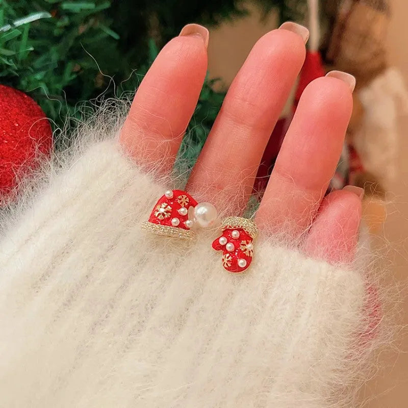 Close-up detail of the sparkling zircons and plating on the Christmas Stud Earrings