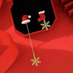 14K Gold Plated Christmas Asymmetrical Snowflake Earrings - elegant christmas earrings