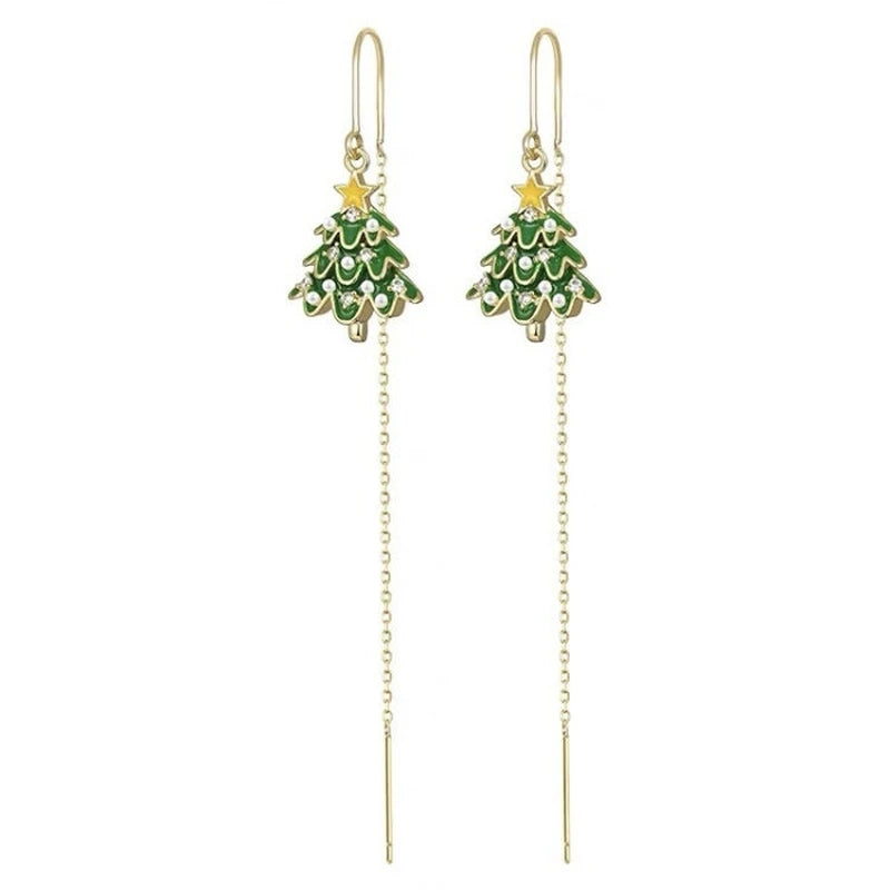 14K Gold Plated Christmas Tree Threader Earrings - elegant christmas tree earrings