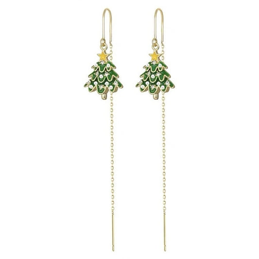 14K Gold Plated Christmas Tree Threader Earrings - elegant christmas tree earrings