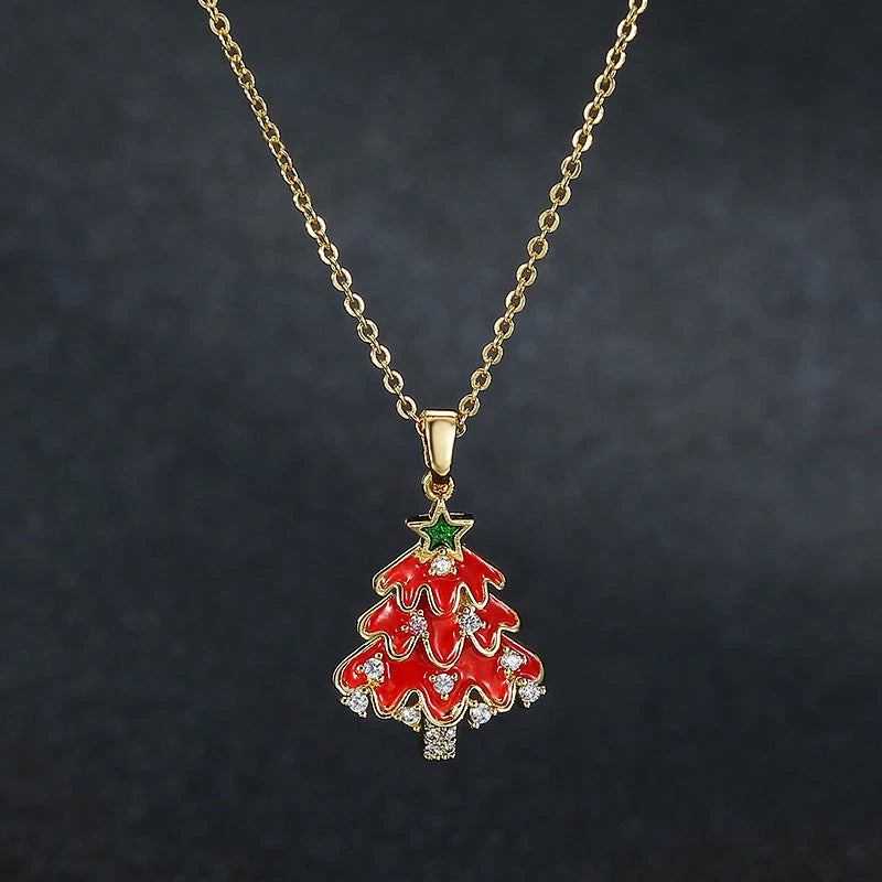 Angled view of the 18K Gold Plated Luxury Christmas Tree Earrings