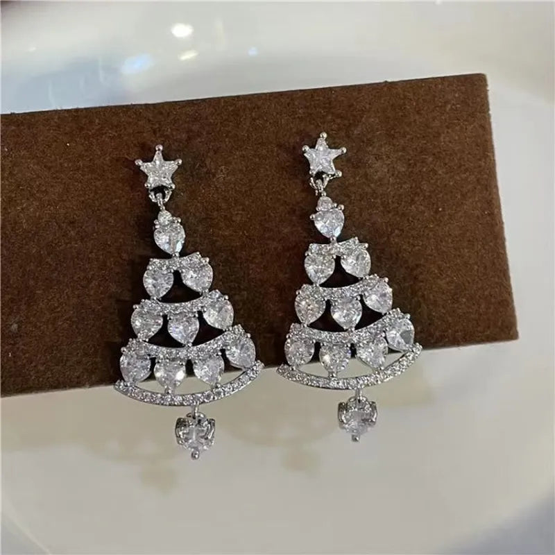 Close-up detail of the sparkling zircons and plating on the Christmas Tree Earrings