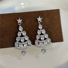 Close-up detail of the sparkling zircons and plating on the Christmas Tree Earrings