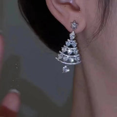 Angled view of the Zircon Christmas Tree Earrings