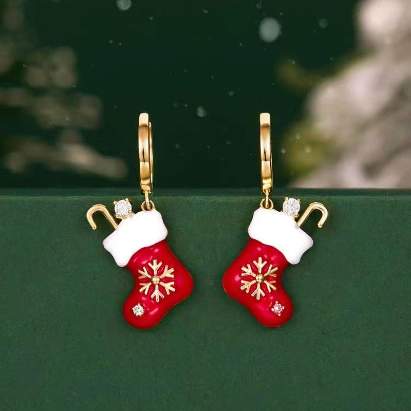 14K Gold Plated Christmas Socks Earrings - elegant christmas earrings