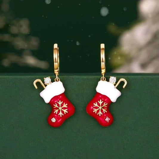 14K Gold Plated Christmas Socks Earrings - elegant christmas earrings