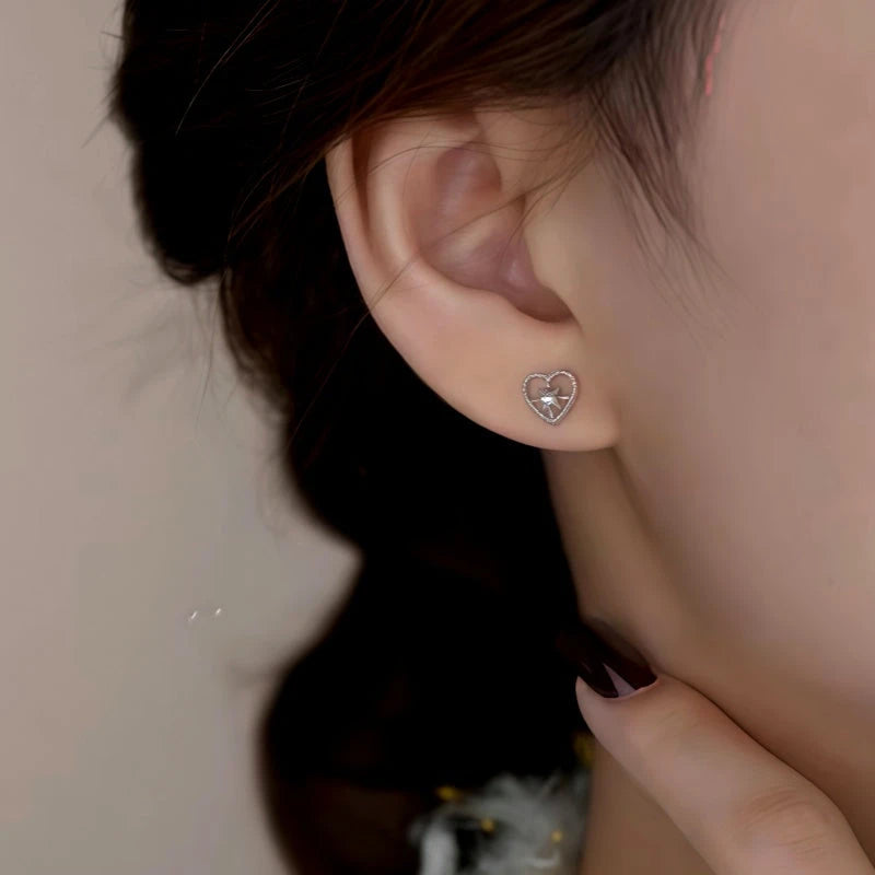 Close-up detail of the sparkling zircons and plating on the Zircon Heart Studs