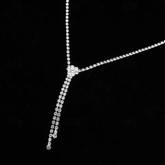 Silver rhinestone Y-lariat necklace with double dangling crystal chains